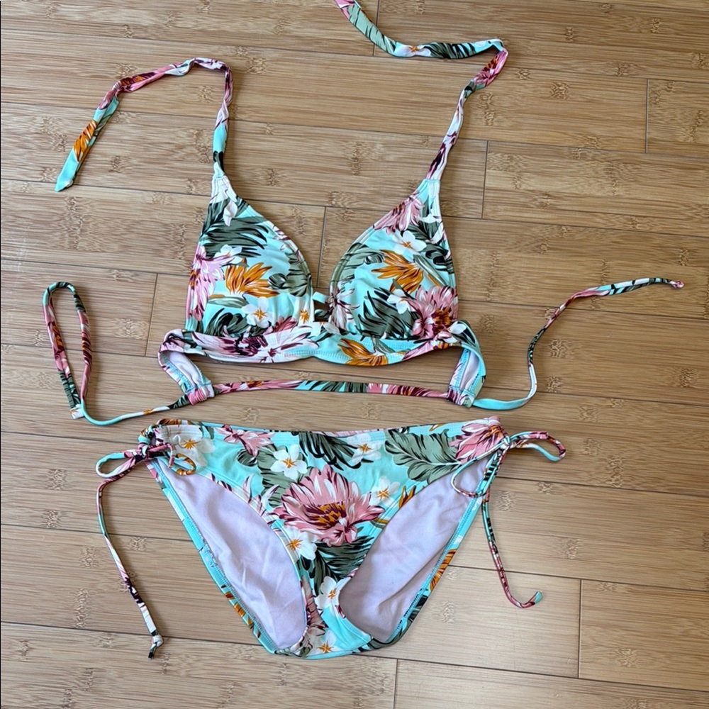 Kona Sol Floral Bikini Set in Blue and Pink
